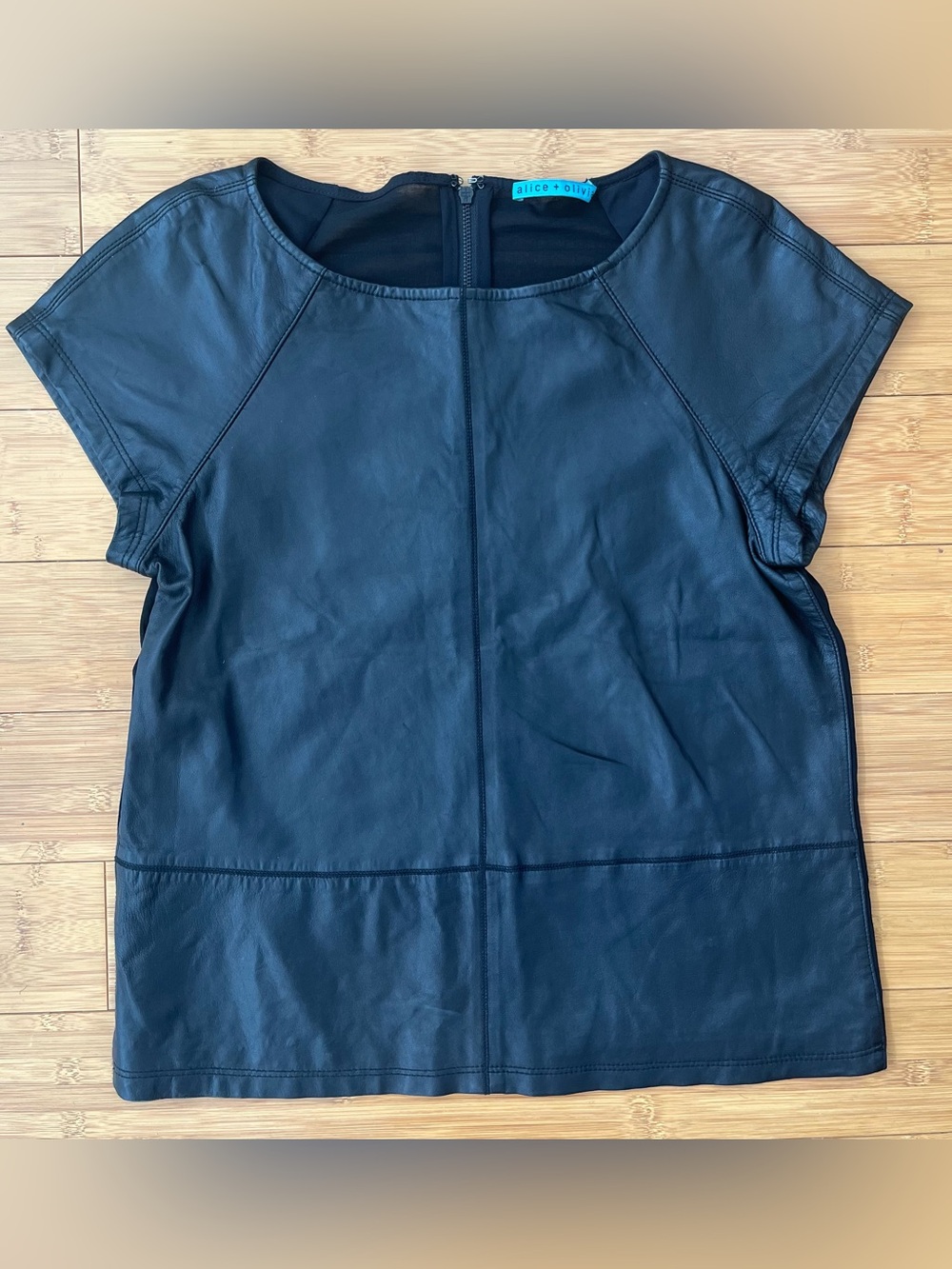 ALICE + OLIVIA chiffon contrast Leather Top $495 EUC Sold Out